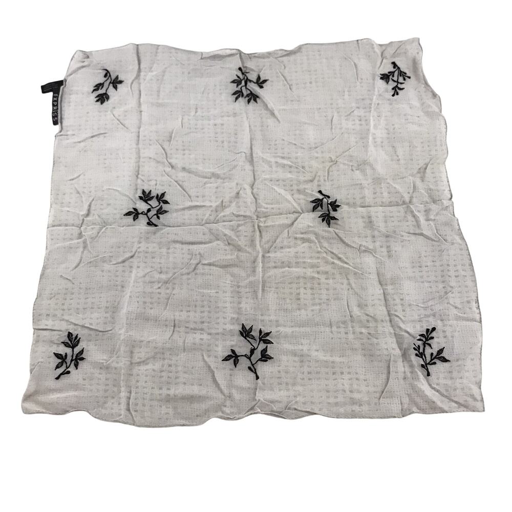 Express Sheer Gray Floral Embroidered Square Scarf Rayon 18"